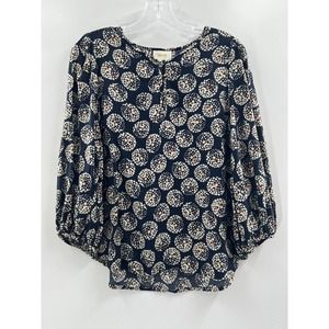Maeve Anthropologie Women’s 3/4 Sleeve Popover Navy Geo Print Size 4
